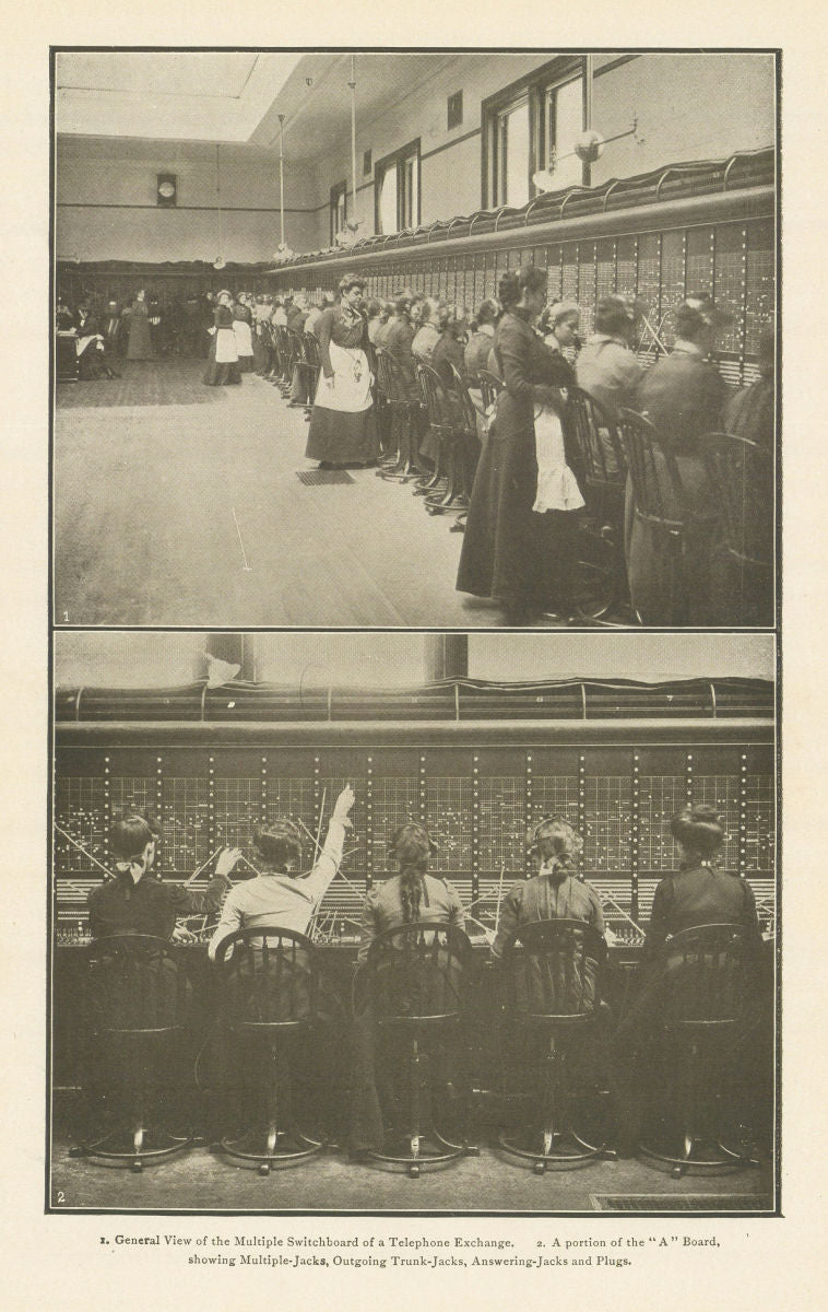 Telephone Exchange. Switchboard A Board Outgoing Answering-Jacks & plugs 1907